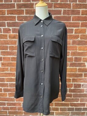 Equipment Femme Charcoal Gray Silk Button Blouse